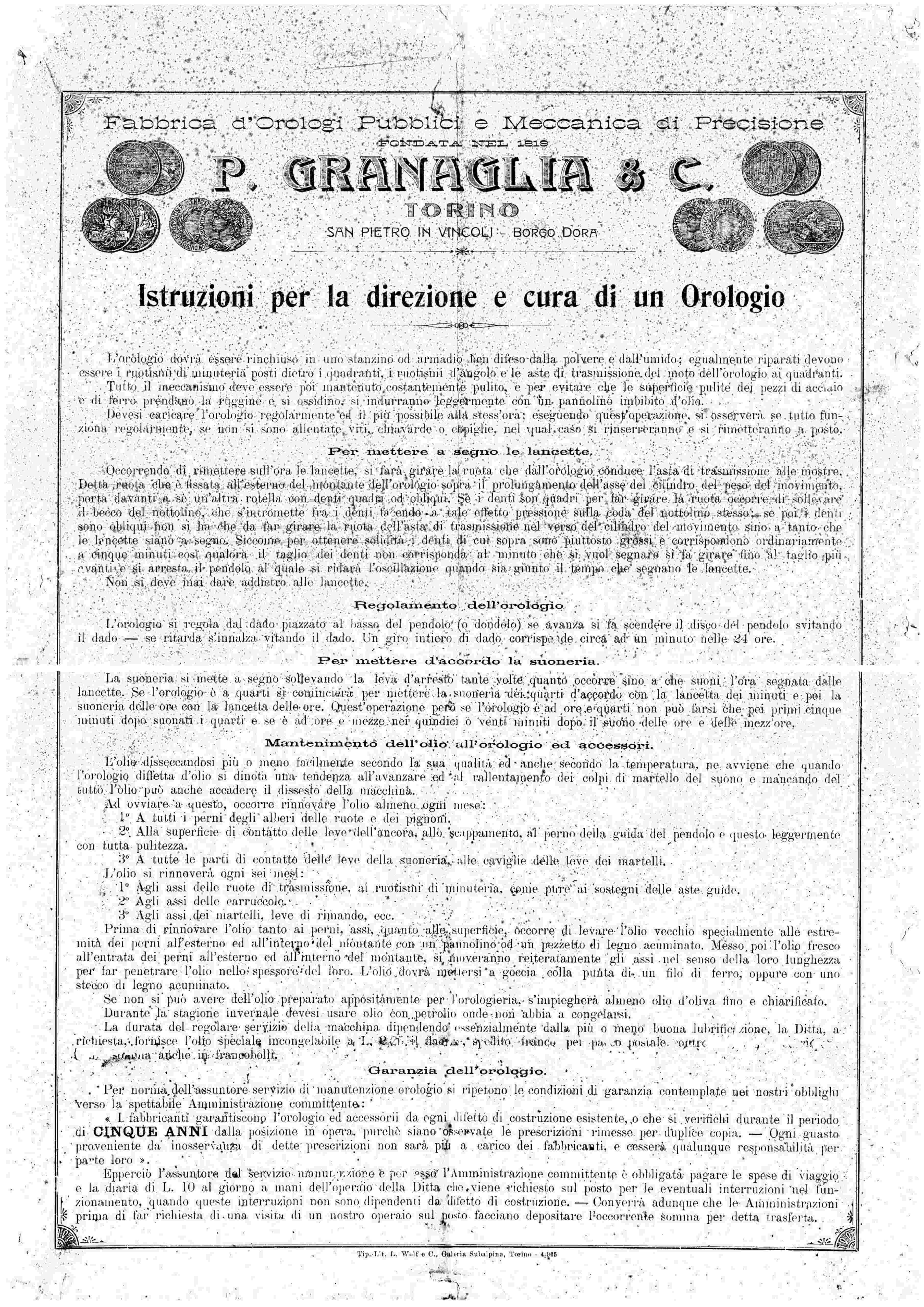 Istruzioni per la direzione e cura di un Orologio Istruzioni per la direzione e cura di un Orologio