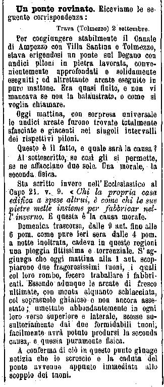 Un ponte rovinato, da «Il Cittadino Italiano», 5-6 settembre 1881 Un ponte rovinato, da «Il Cittadino Italiano», 5-6 settembre 1881